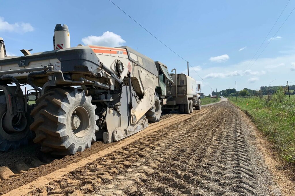 full-depth reclamation equipment recycling asphalt pavement